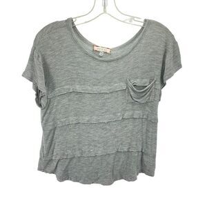 Eri + Ali Womens Scoopneck Shirt Short Sleeve Raw Edge Stretch Pocket Gray Small